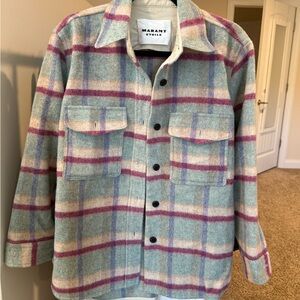 Marant Étoile Plaid Cape Jacket in Blue and Pink
